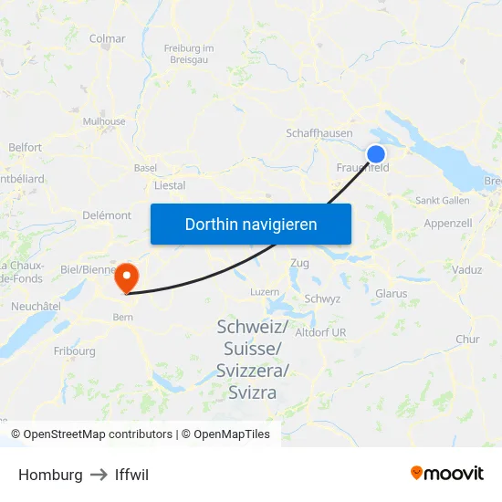 Homburg to Iffwil map