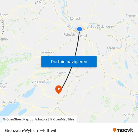 Grenzach-Wyhlen to Iffwil map