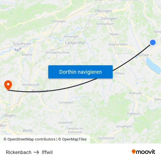 Rickenbach to Iffwil map