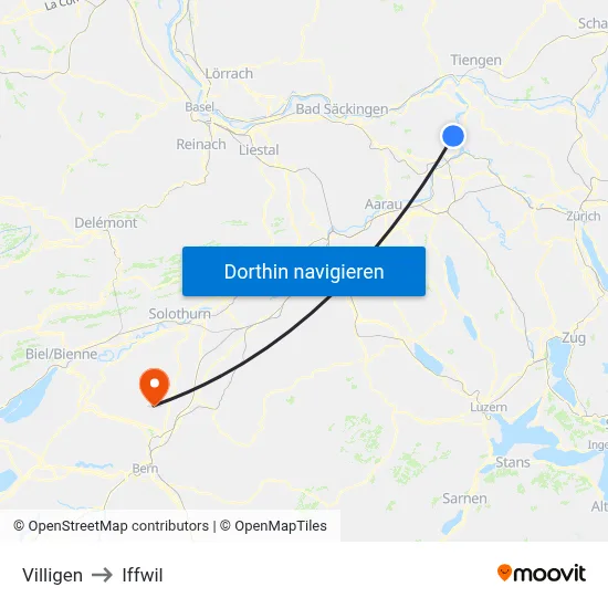 Villigen to Iffwil map