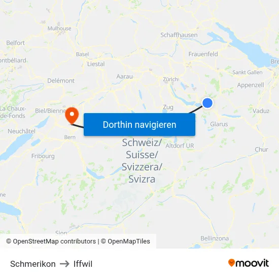 Schmerikon to Iffwil map