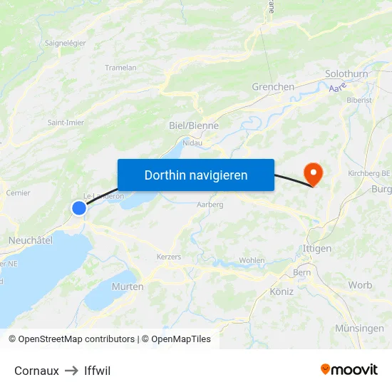 Cornaux to Iffwil map