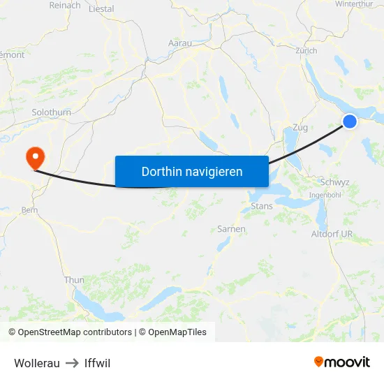 Wollerau to Iffwil map