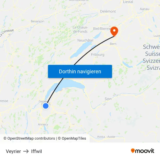 Veyrier to Iffwil map
