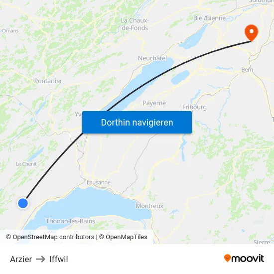 Arzier to Iffwil map