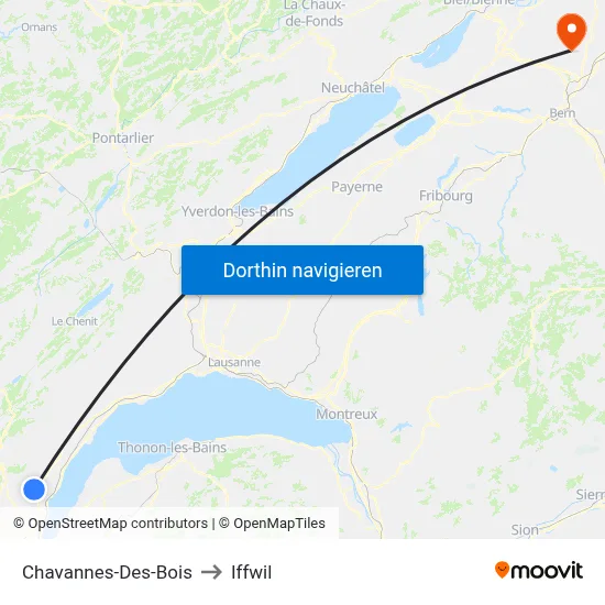 Chavannes-Des-Bois to Iffwil map