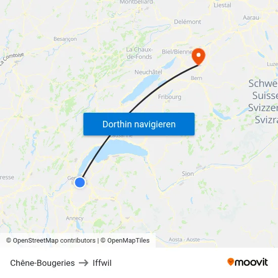 Chêne-Bougeries to Iffwil map