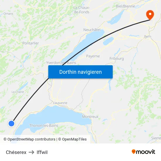 Chéserex to Iffwil map