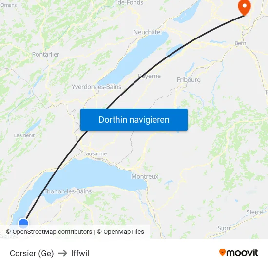 Corsier (Ge) to Iffwil map