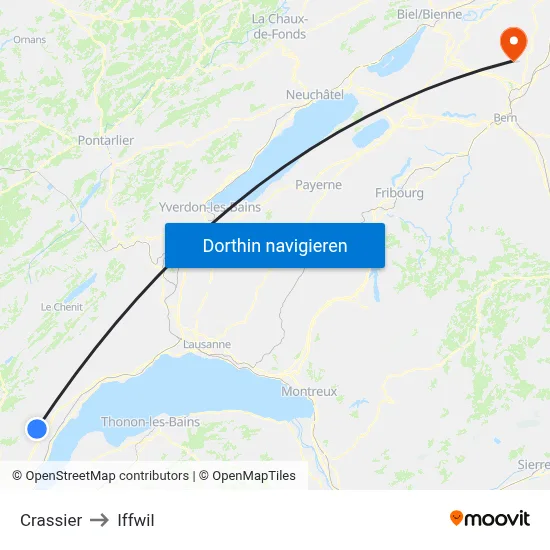 Crassier to Iffwil map