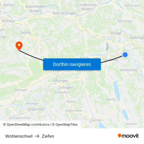 Wohlenschwil to Ziefen map