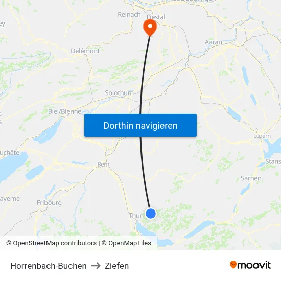 Horrenbach-Buchen to Ziefen map