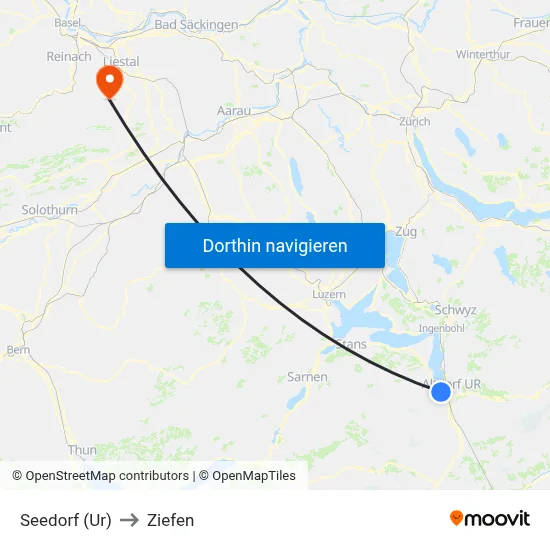 Seedorf (Ur) to Ziefen map