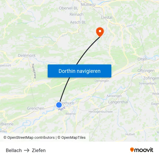 Bellach to Ziefen map