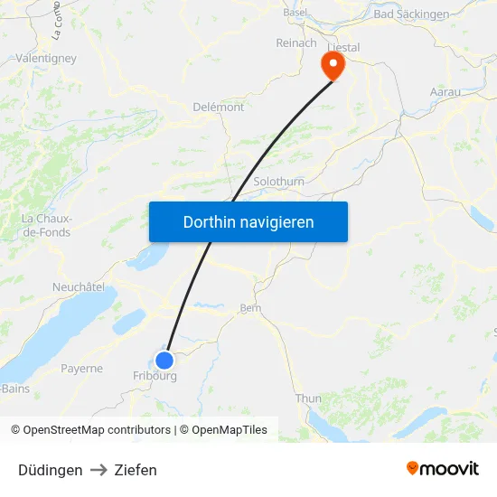Düdingen to Ziefen map