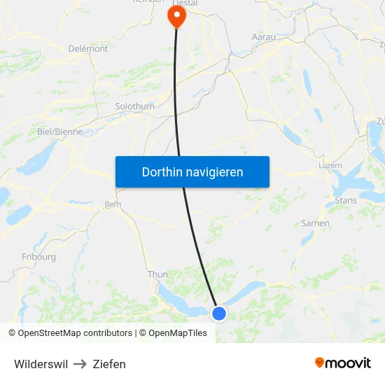 Wilderswil to Ziefen map