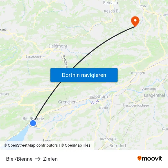 Biel/Bienne to Ziefen map