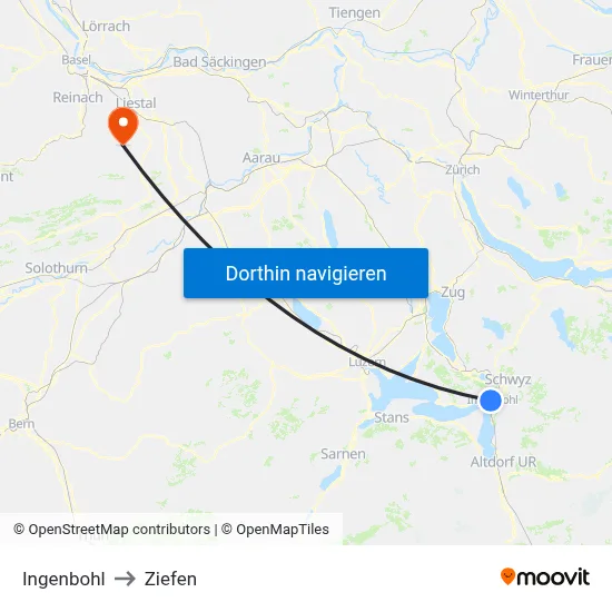 Ingenbohl to Ziefen map