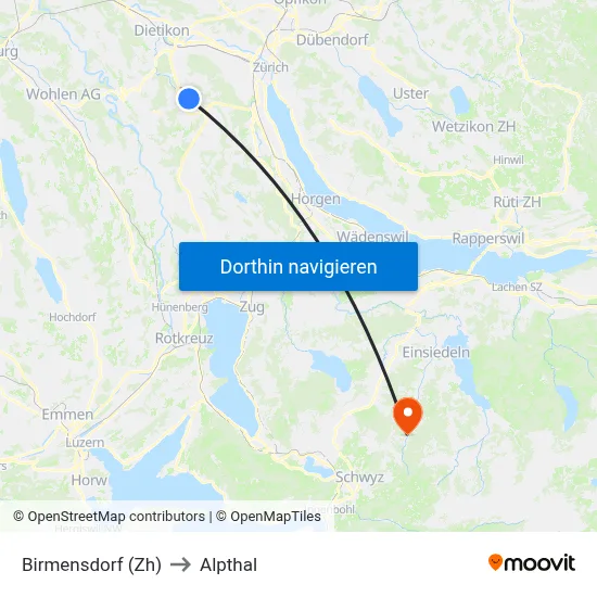 Birmensdorf (Zh) to Alpthal map