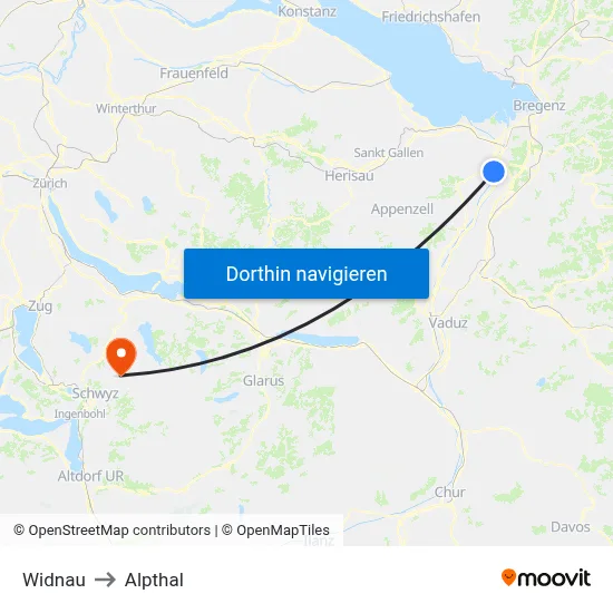 Widnau to Alpthal map