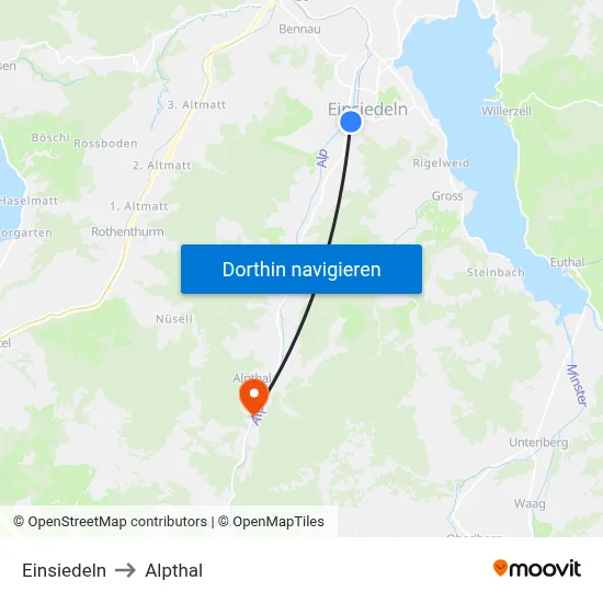 Einsiedeln to Alpthal map