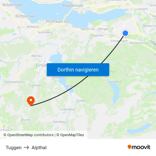 Tuggen to Alpthal map