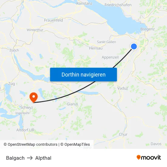 Balgach to Alpthal map