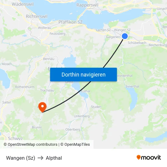 Wangen (Sz) to Alpthal map