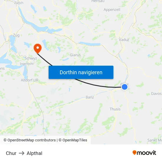 Chur to Alpthal map