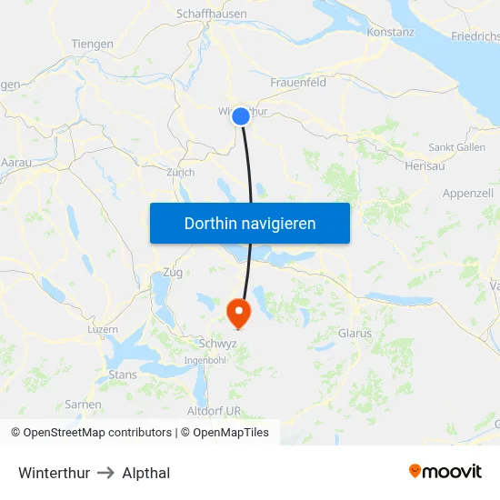 Winterthur to Alpthal map