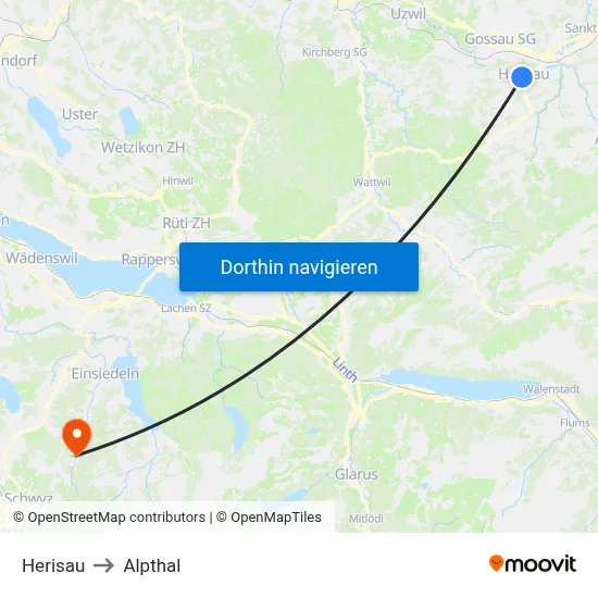 Herisau to Alpthal map