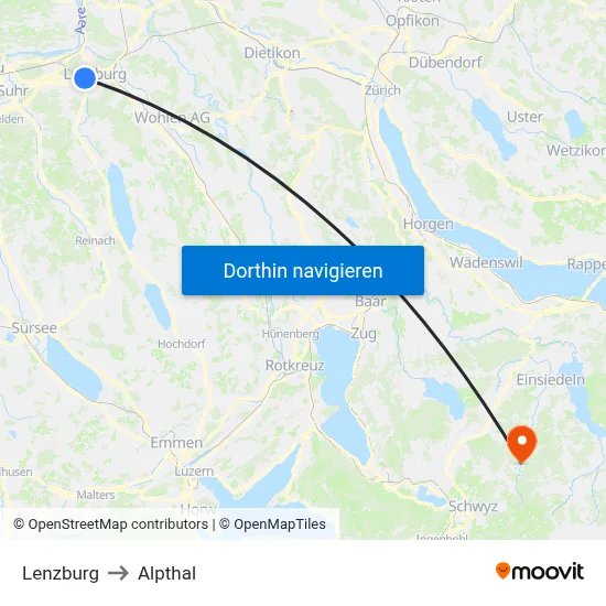 Lenzburg to Alpthal map