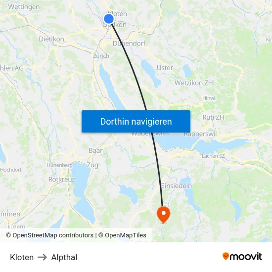 Kloten to Alpthal map