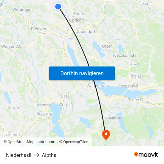 Niederhasli to Alpthal map