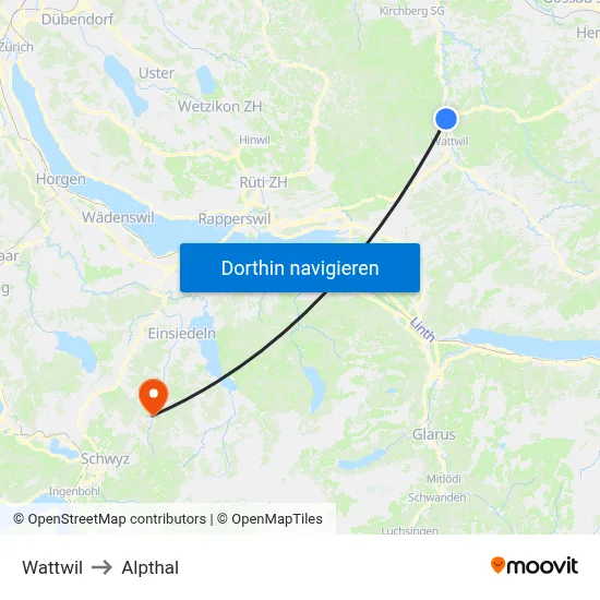 Wattwil to Alpthal map