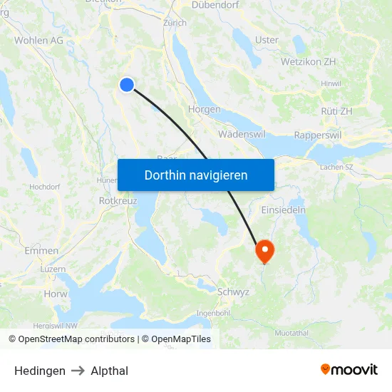 Hedingen to Alpthal map