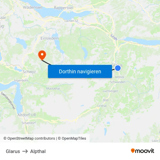 Glarus to Alpthal map