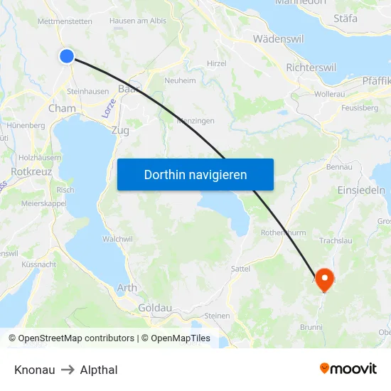 Knonau to Alpthal map