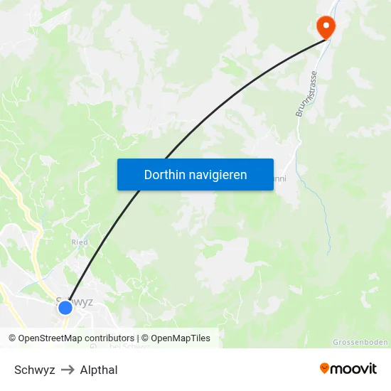 Schwyz to Alpthal map