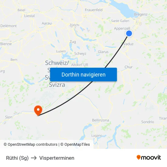 Rüthi (Sg) to Visperterminen map