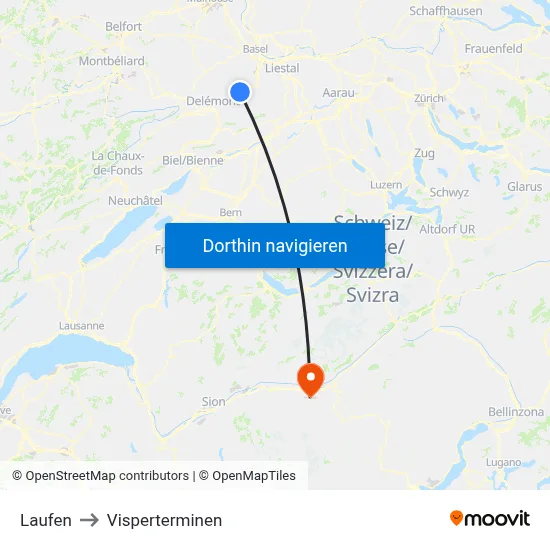 Laufen to Visperterminen map