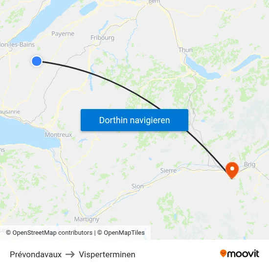 Prévondavaux to Visperterminen map