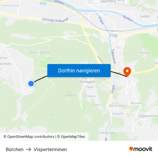 Bürchen to Visperterminen map