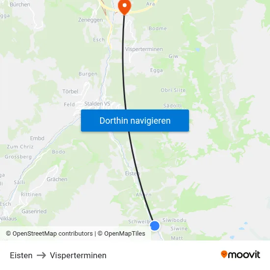 Eisten to Visperterminen map