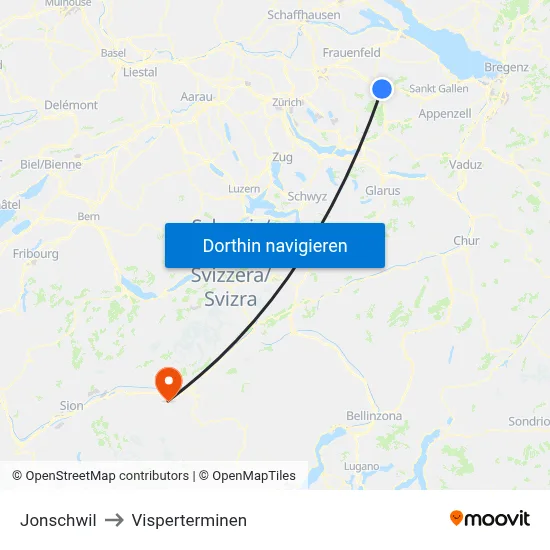 Jonschwil to Visperterminen map
