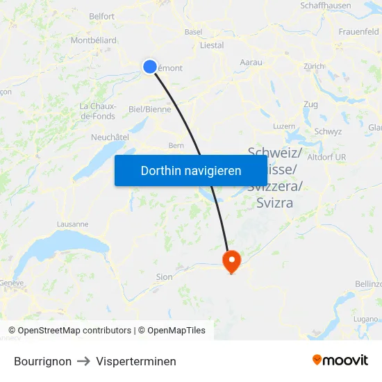 Bourrignon to Visperterminen map