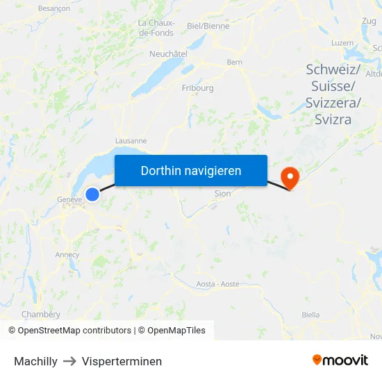 Machilly to Visperterminen map
