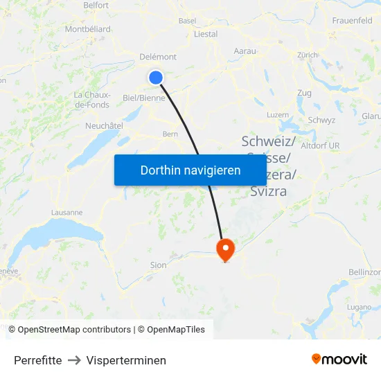 Perrefitte to Visperterminen map