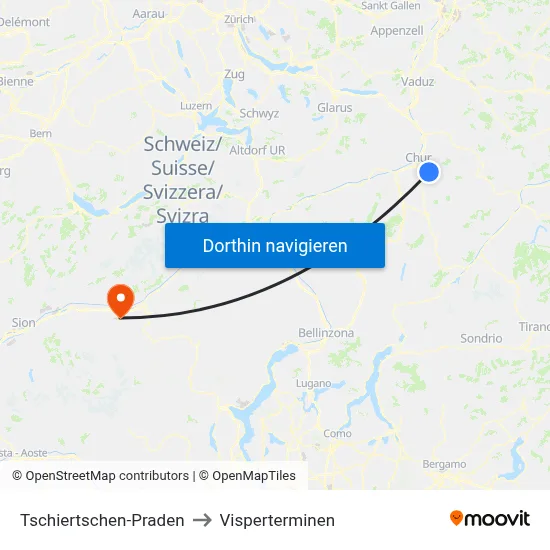 Tschiertschen-Praden to Visperterminen map