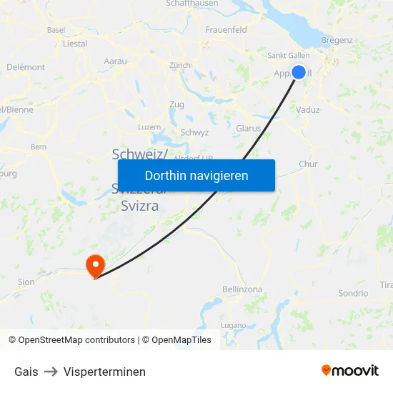 Gais to Visperterminen map
